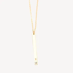 Long Skinny Vertical Bar Necklace With Crystal Diamond