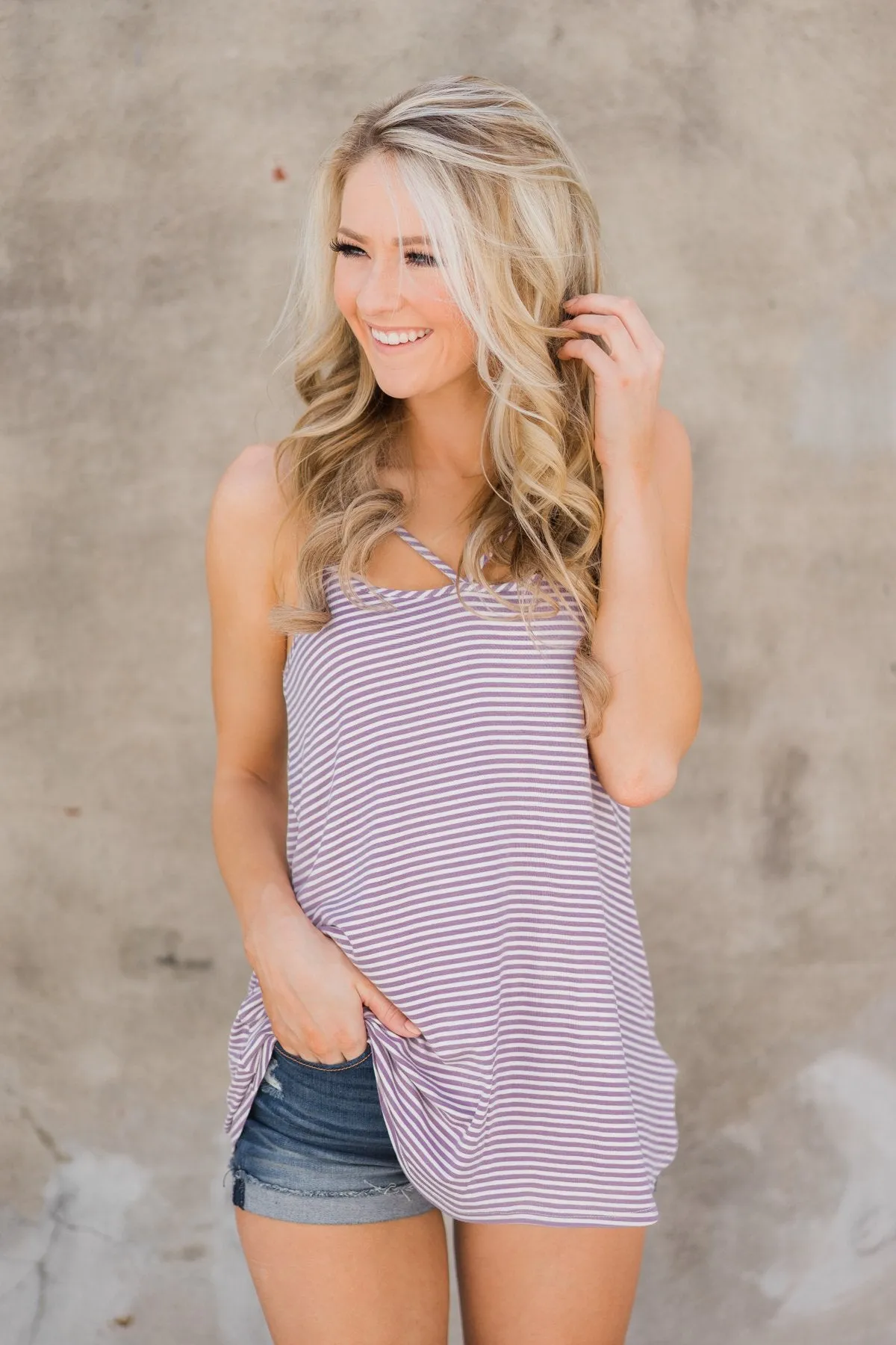 Lost In Love Striped Tank Top - Purple