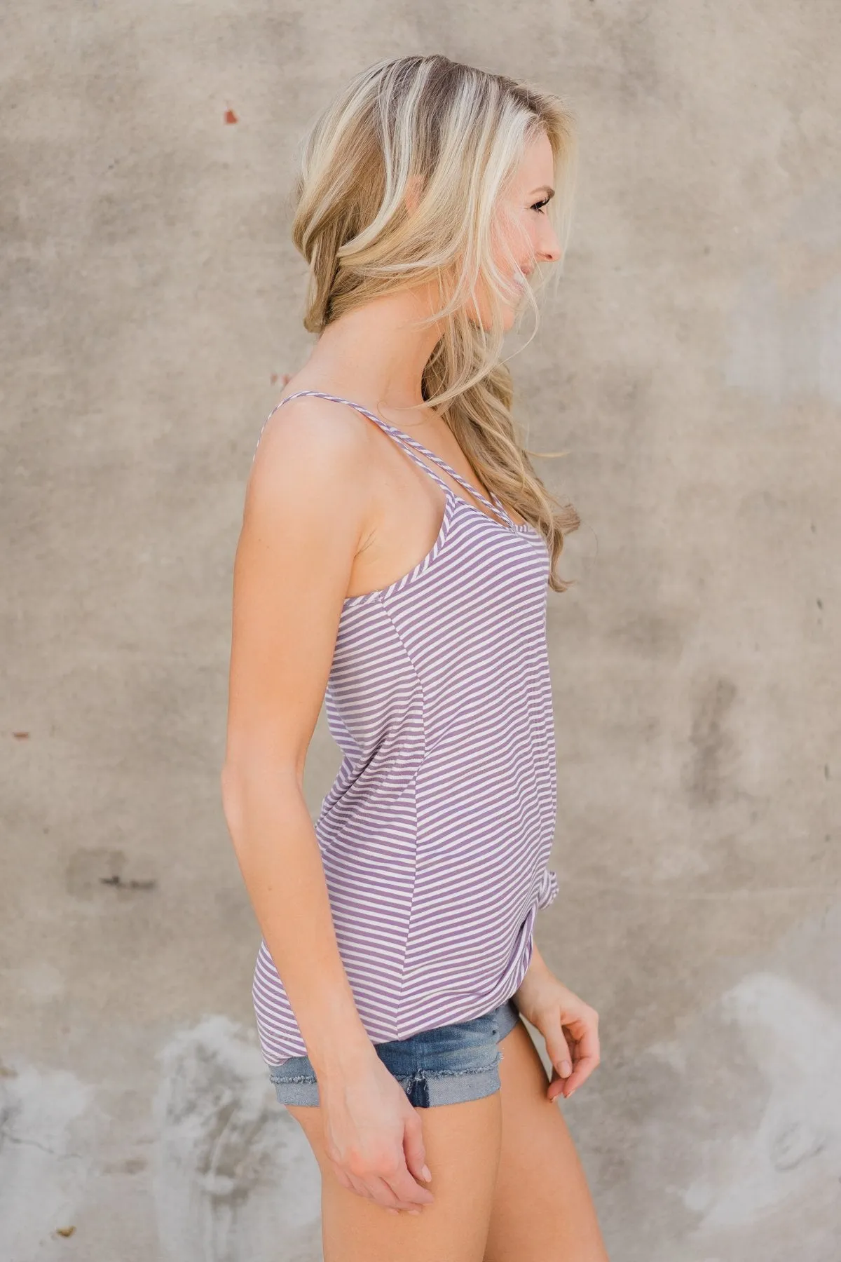 Lost In Love Striped Tank Top - Purple
