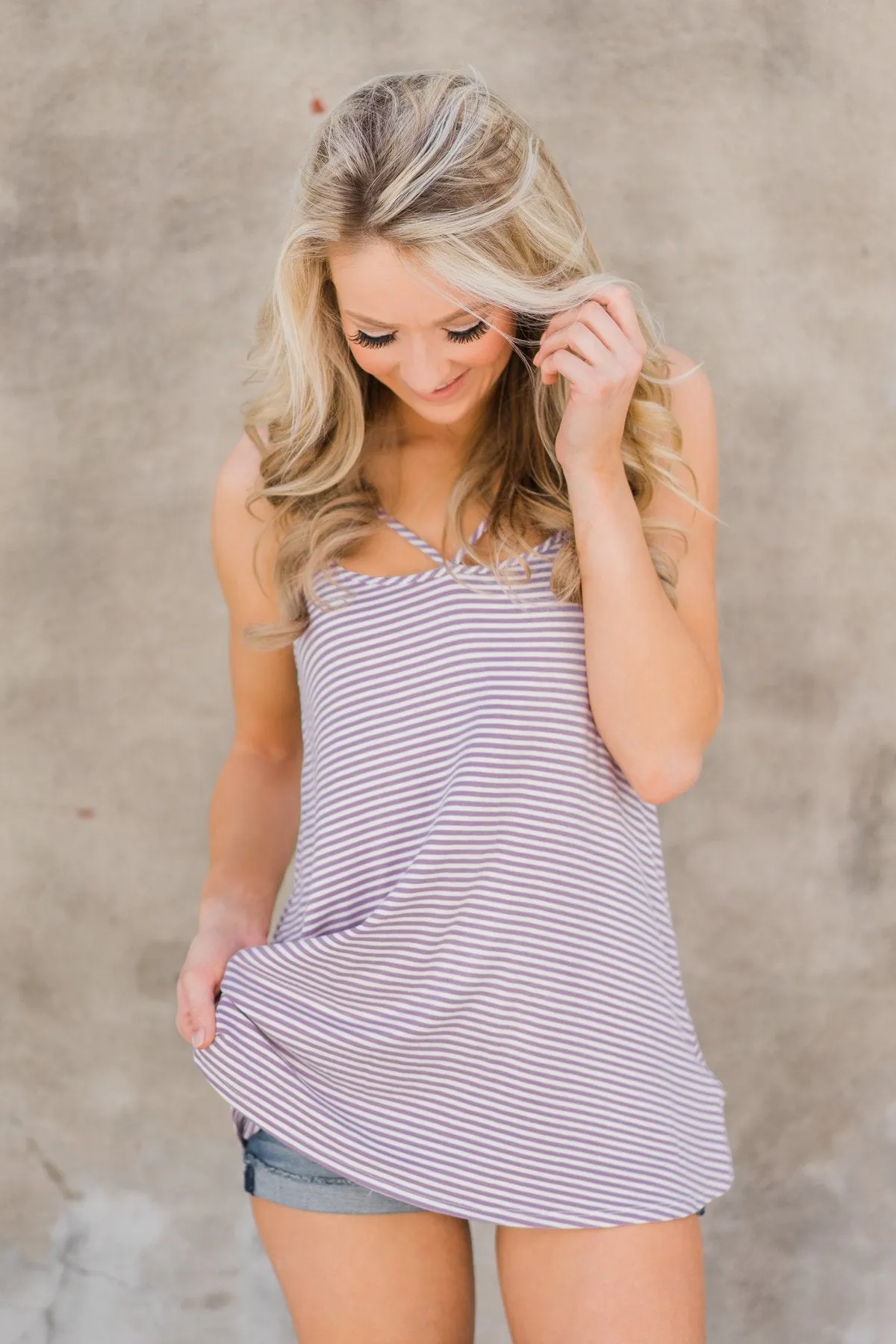 Lost In Love Striped Tank Top - Purple