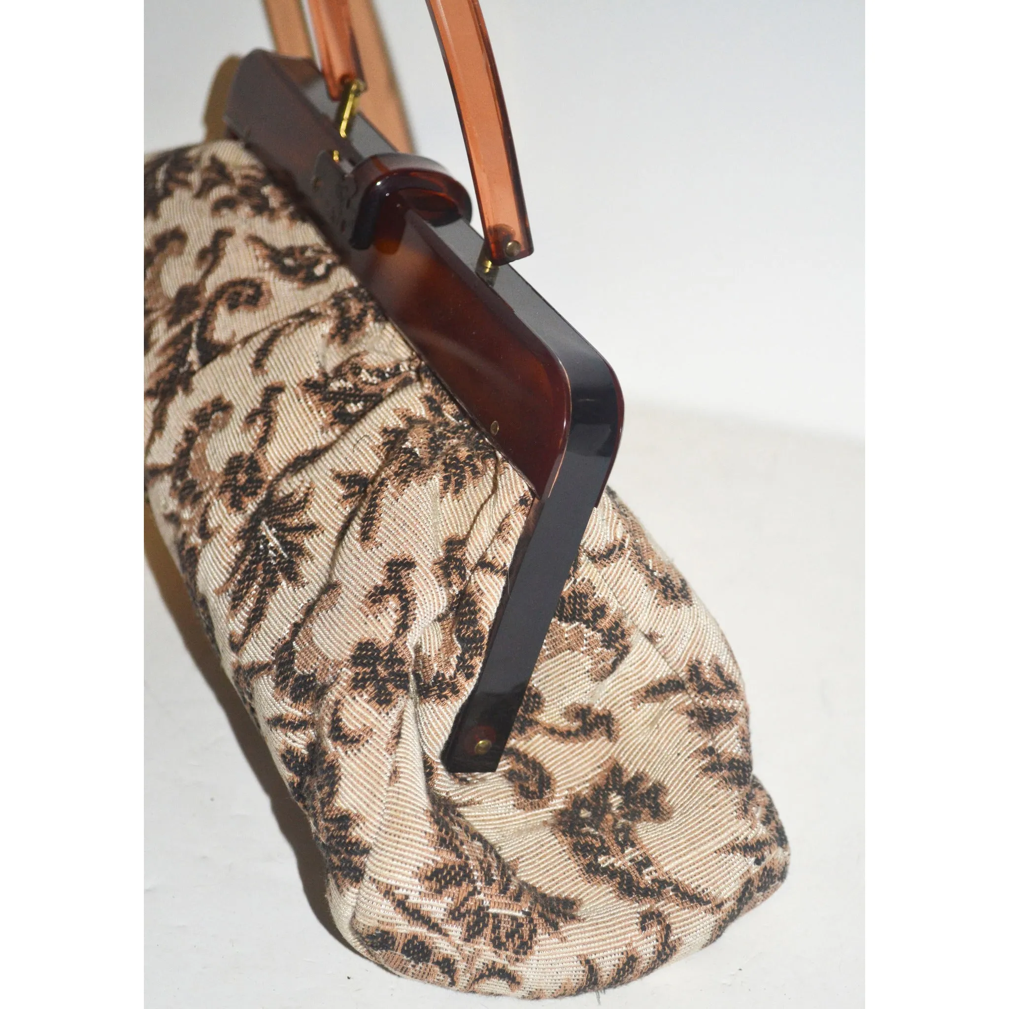 Lucite & Tapestry Pouch Purse