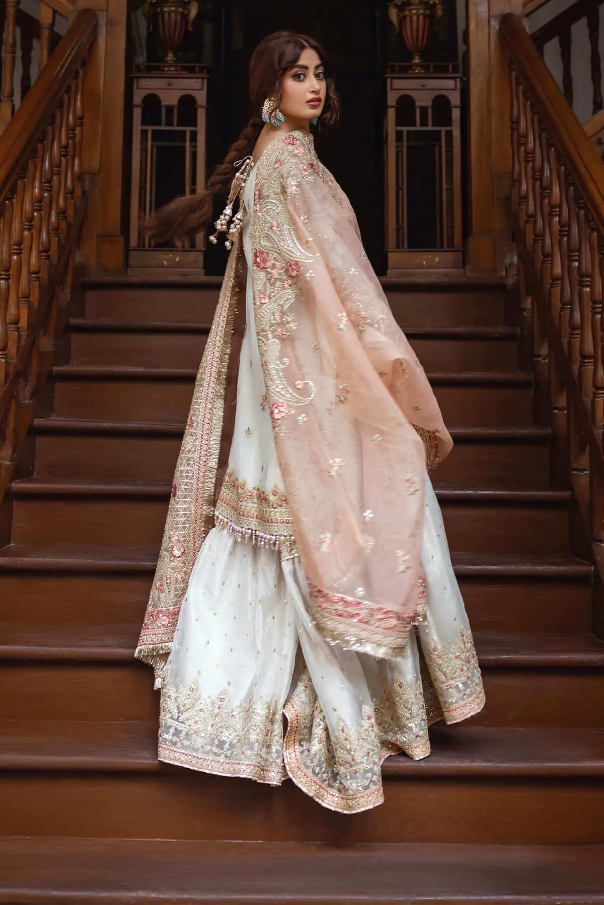 Luxury Ivory Kameez Gharara Heavily Embellished Pakistani Wedding Dress