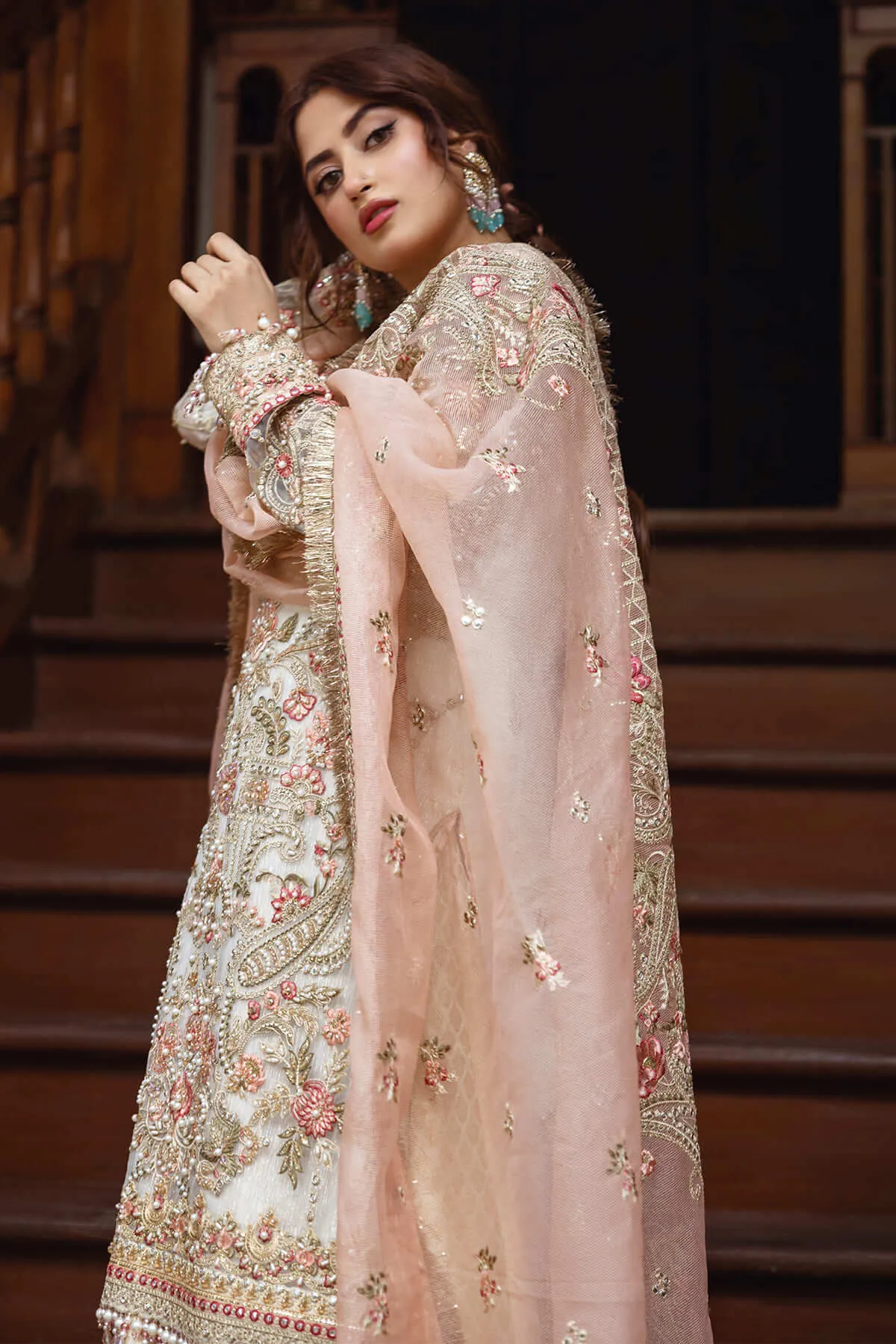 Luxury Ivory Kameez Gharara Heavily Embellished Pakistani Wedding Dress