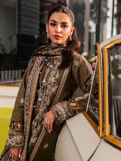 Luxury Mehndi Green Embroidered Pakistani Salwar Kameez Dupatta Suit