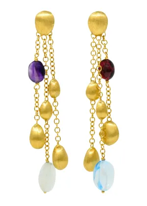 Marco Bicego Multi-Gem 18 Karat Gold Confetti Tassel Drop Earrings