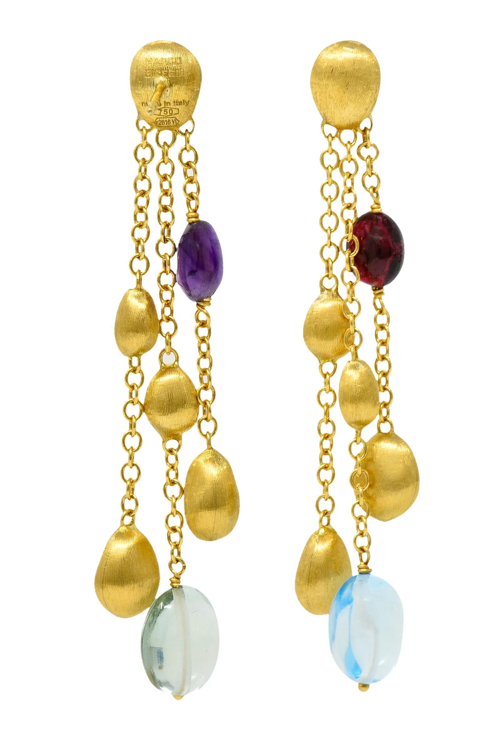 Marco Bicego Multi-Gem 18 Karat Gold Confetti Tassel Drop Earrings