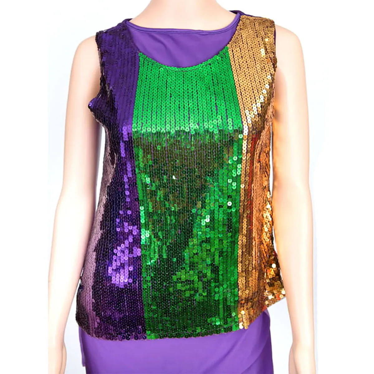 Mardi Gras Vertical Striped Sequin Top