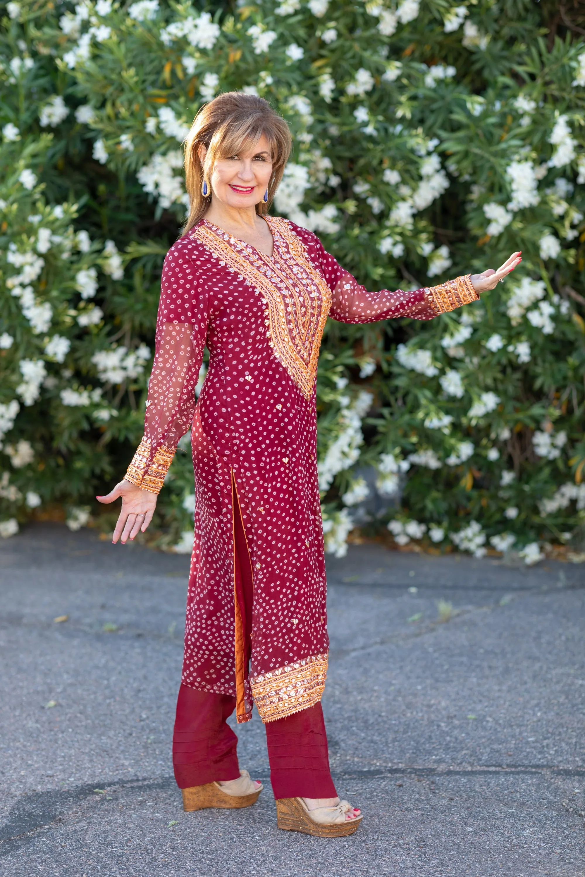 Maroon Chiffon Salwar Kameez Suit with Embroidery