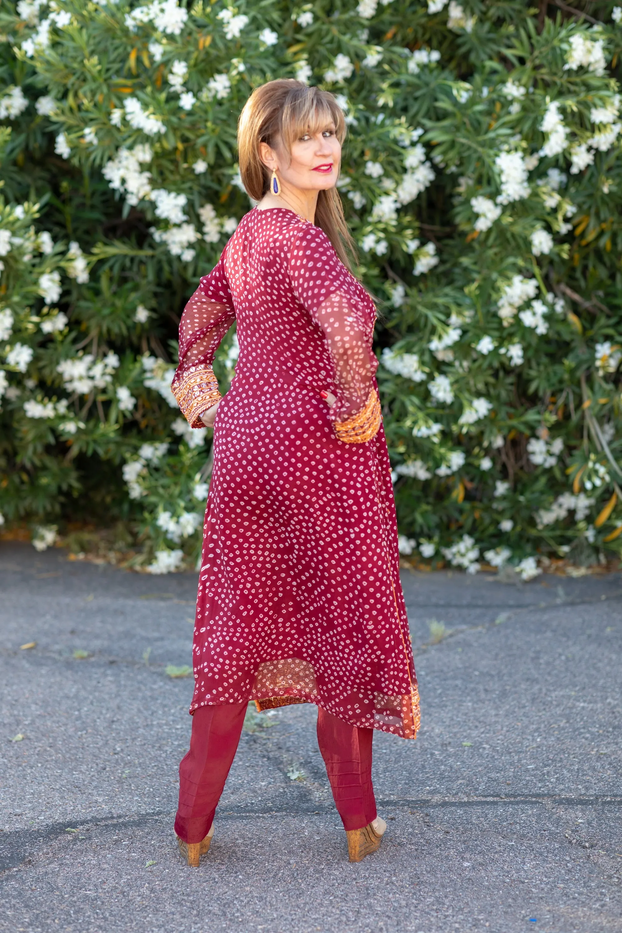 Maroon Chiffon Salwar Kameez Suit with Embroidery