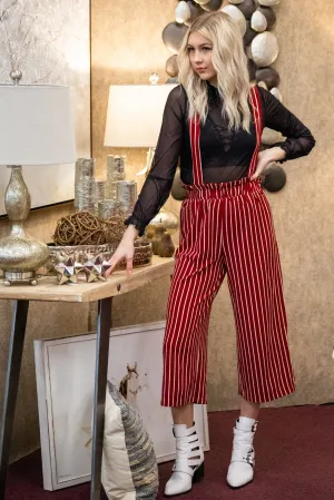 Marsala Striped Suspender Pants