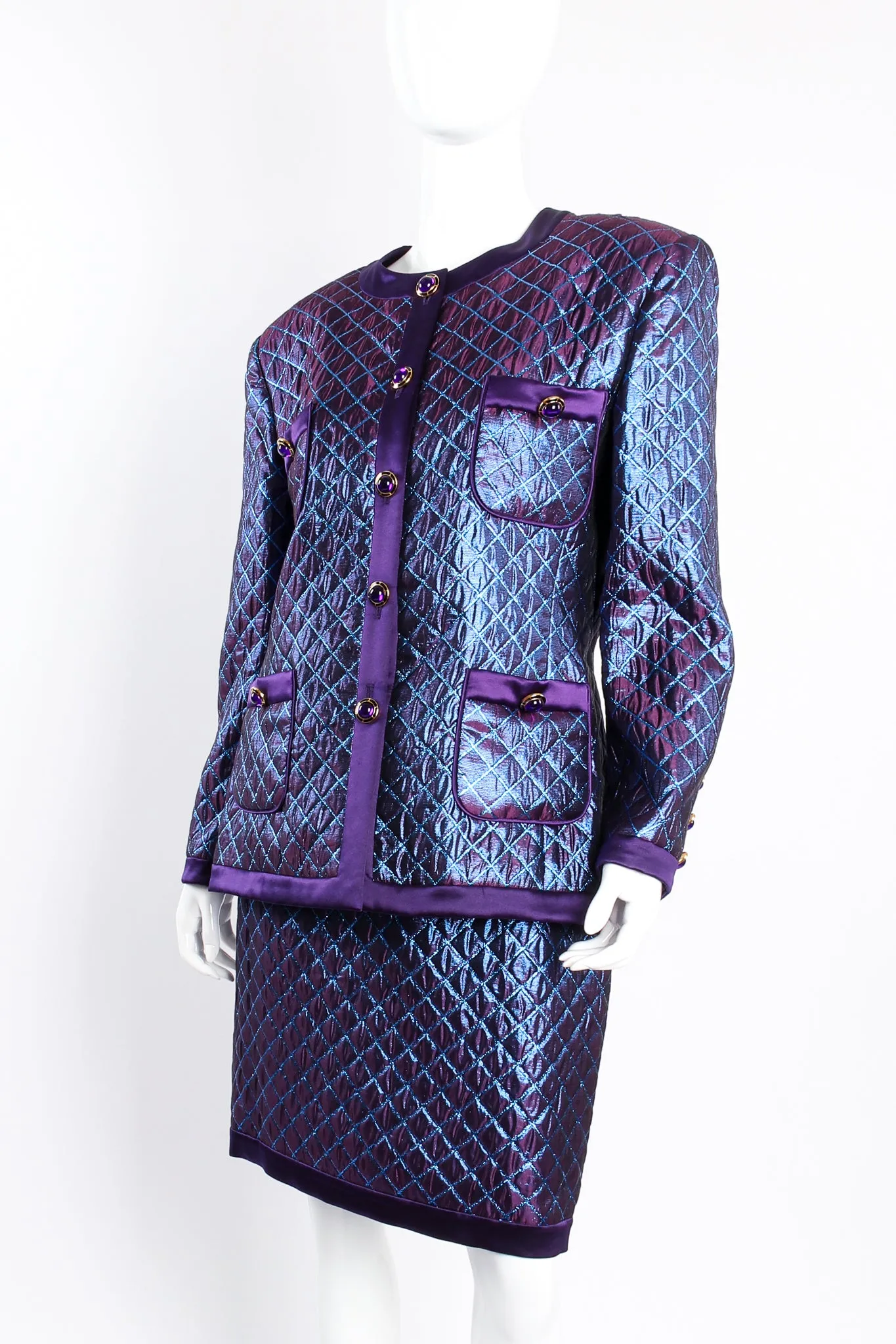 Metallic Diamond Brocade Jacket & Skirt Set