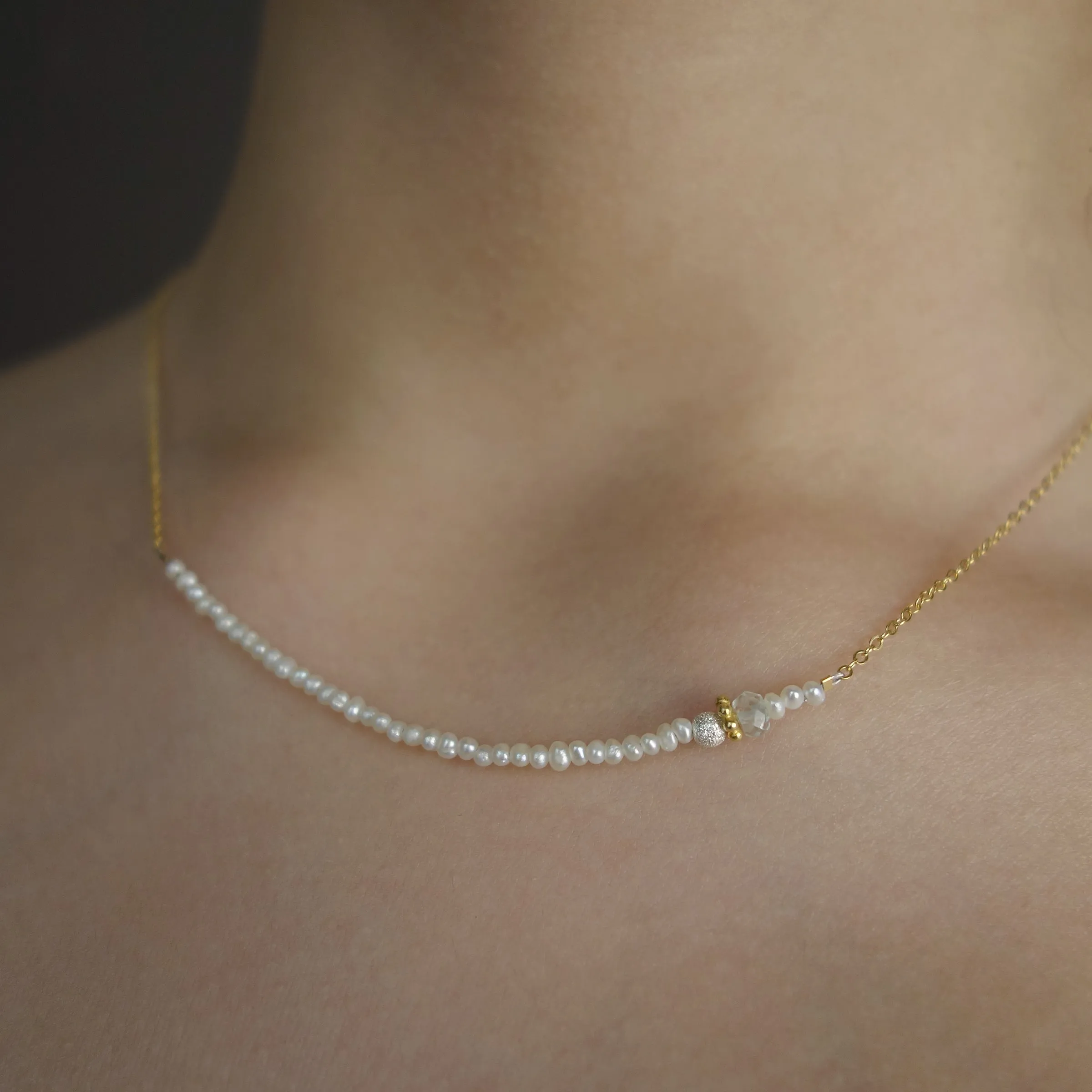 Micro Pearl BAR necklace on gold