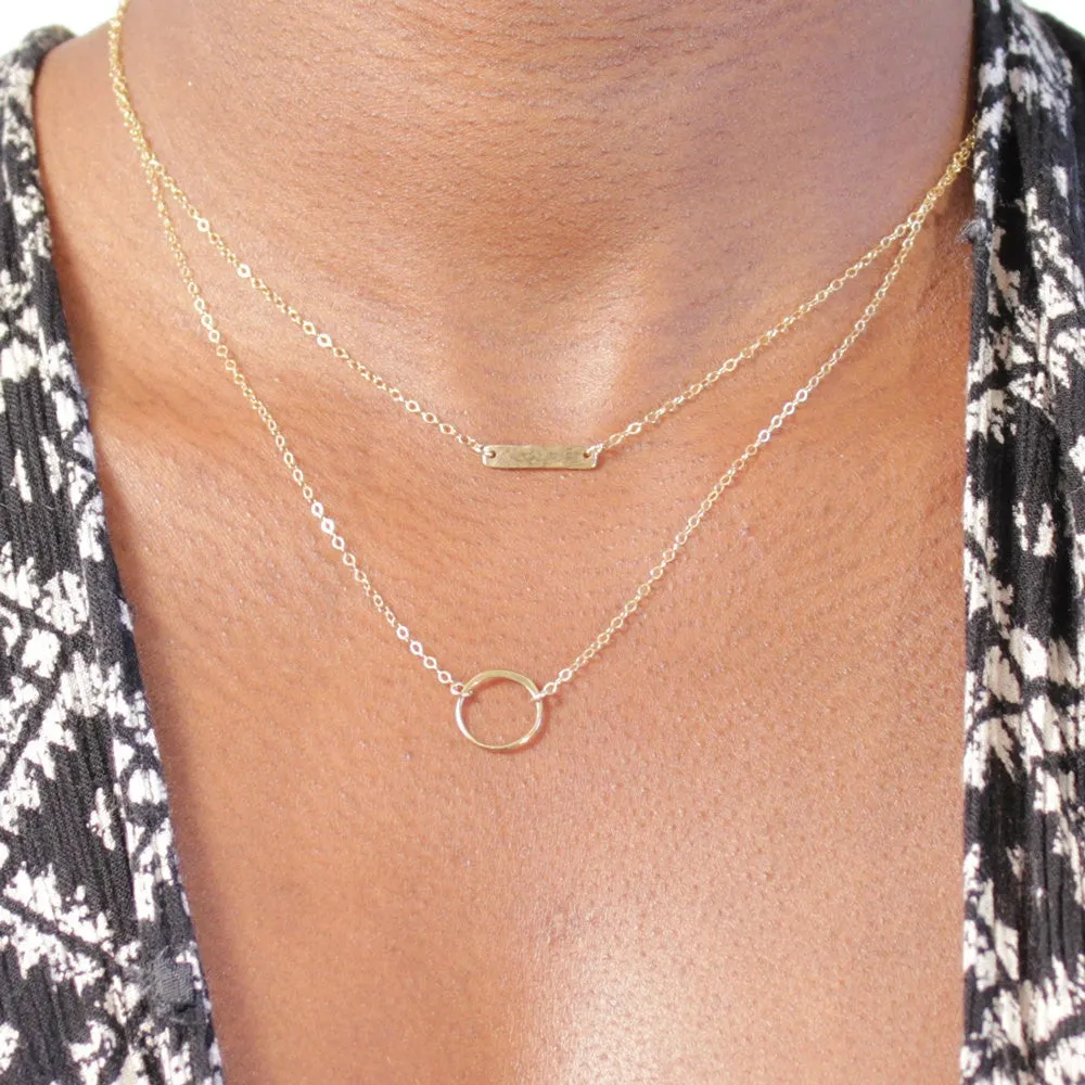 Mini Gold Bar Necklace (smooth or hammered)