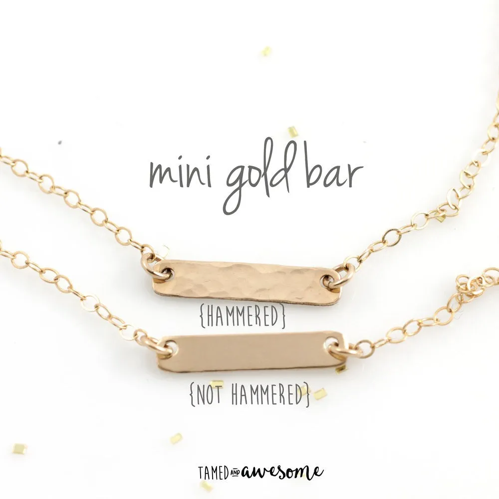Mini Gold Bar Necklace (smooth or hammered)