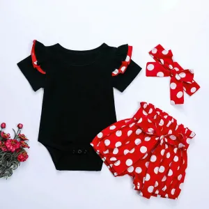 Minnie Polka Dot Shorts and Romper Top Set with Headband