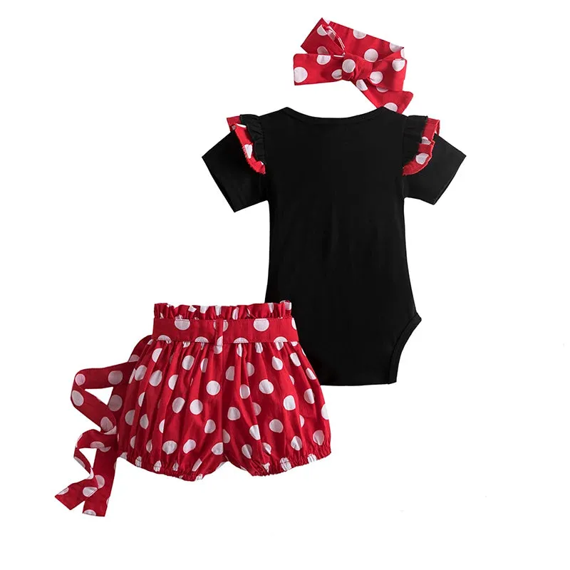 Minnie Polka Dot Shorts and Romper Top Set with Headband