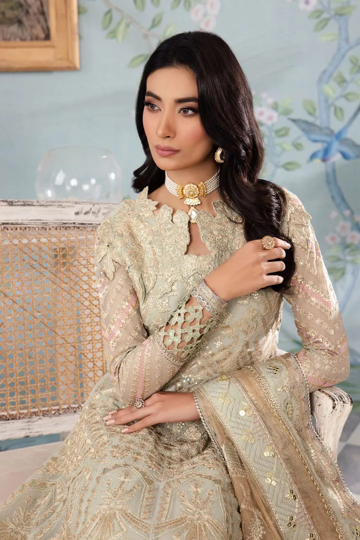 Mint Green Shade Gold Embellished Pakistani Wedding Dress Pishwas