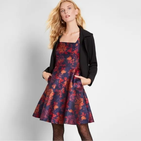 ModCloth Floral Sleeveless Spring Feminine A Line Blue Mini Print Dress size 2