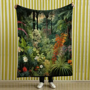 Moody Greenhouse Garden Blanket | Vintage Nature Blanket Woven Tapestry Botanical Fairy Grunge Room Decor Fairycore Floral Cottagecore Throw,Tropical Forest 004