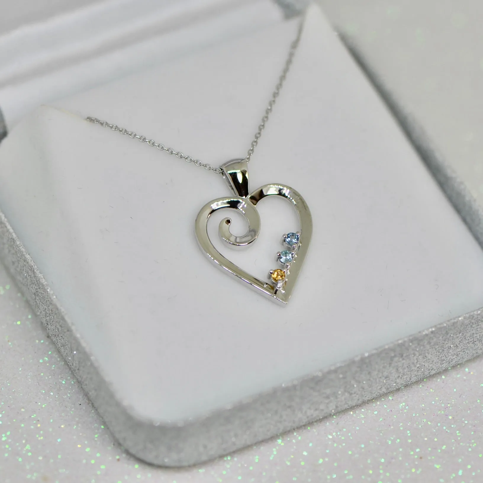 Mother's Family Birthstone Heart Pendant or Necklace