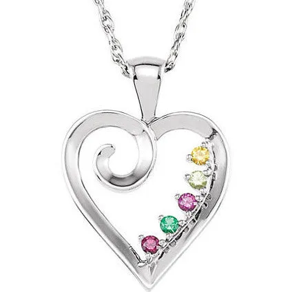 Mother's Family Birthstone Heart Pendant or Necklace