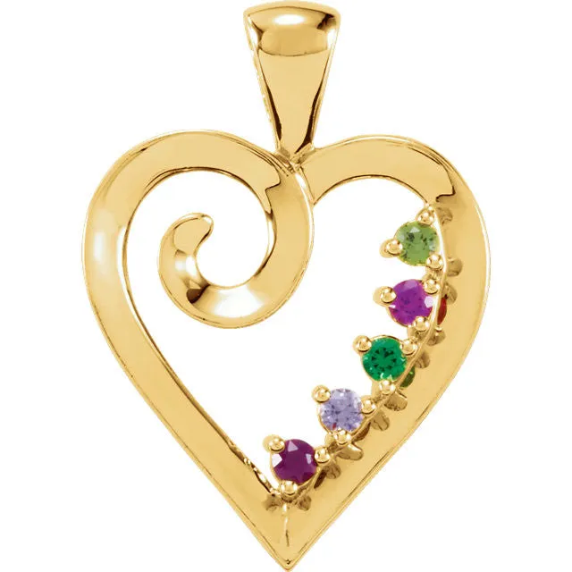 Mother's Family Birthstone Heart Pendant or Necklace