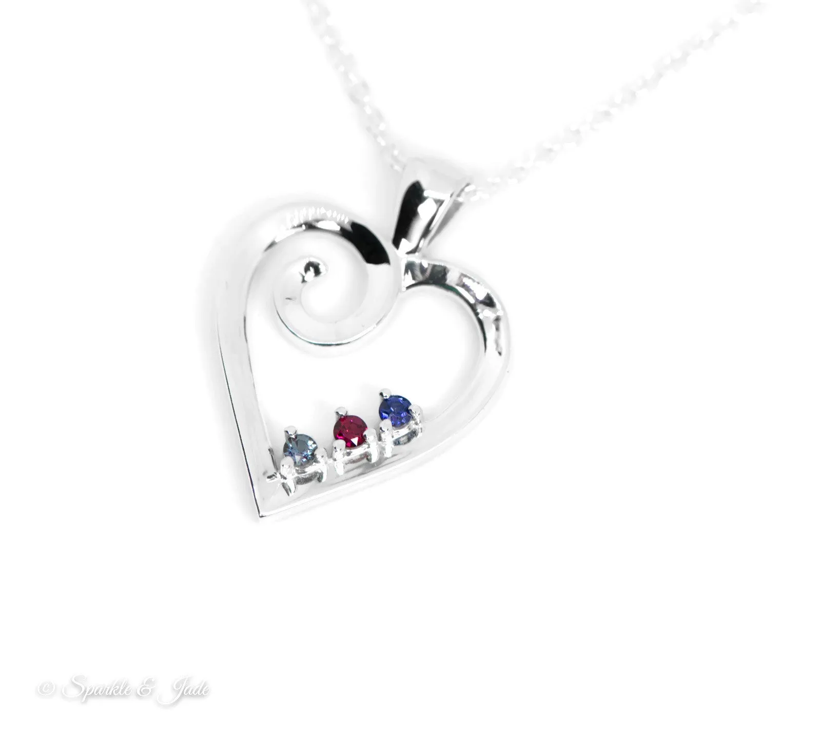 Mother's Family Birthstone Heart Pendant or Necklace