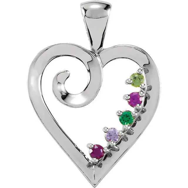Mother's Family Birthstone Heart Pendant or Necklace