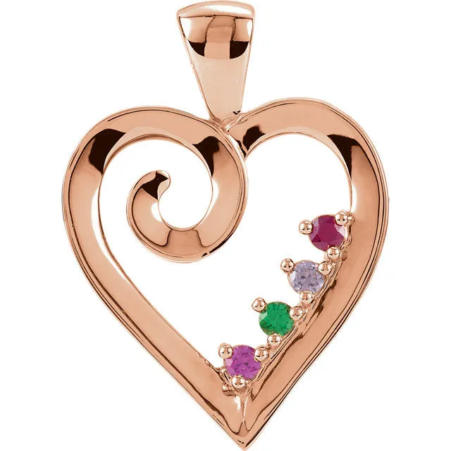 Mother's Family Birthstone Heart Pendant or Necklace