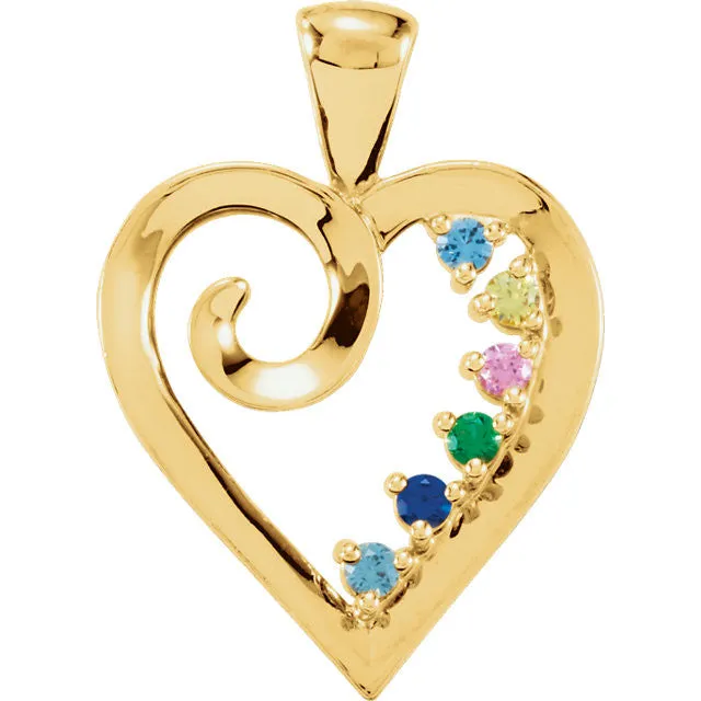 Mother's Family Birthstone Heart Pendant or Necklace