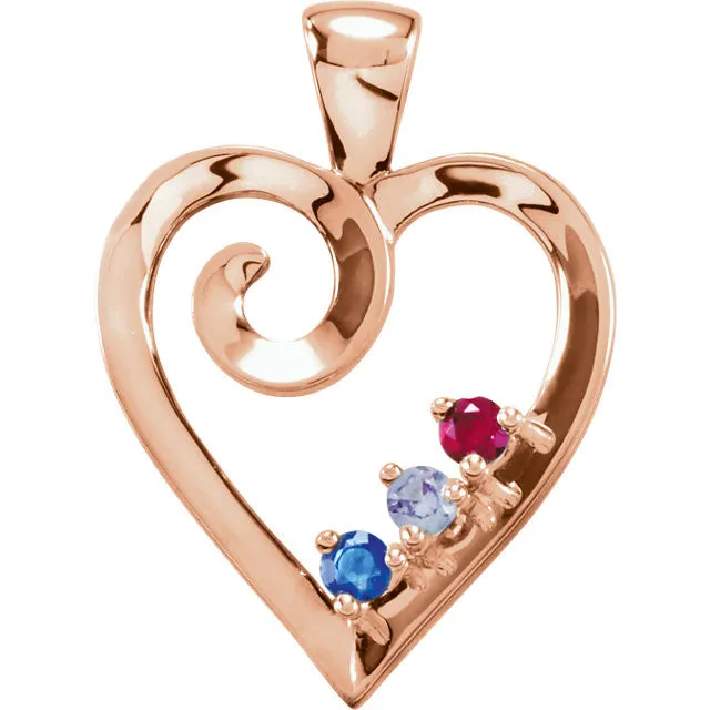 Mother's Family Birthstone Heart Pendant or Necklace