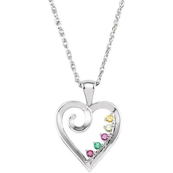 Mother's Family Birthstone Heart Pendant or Necklace