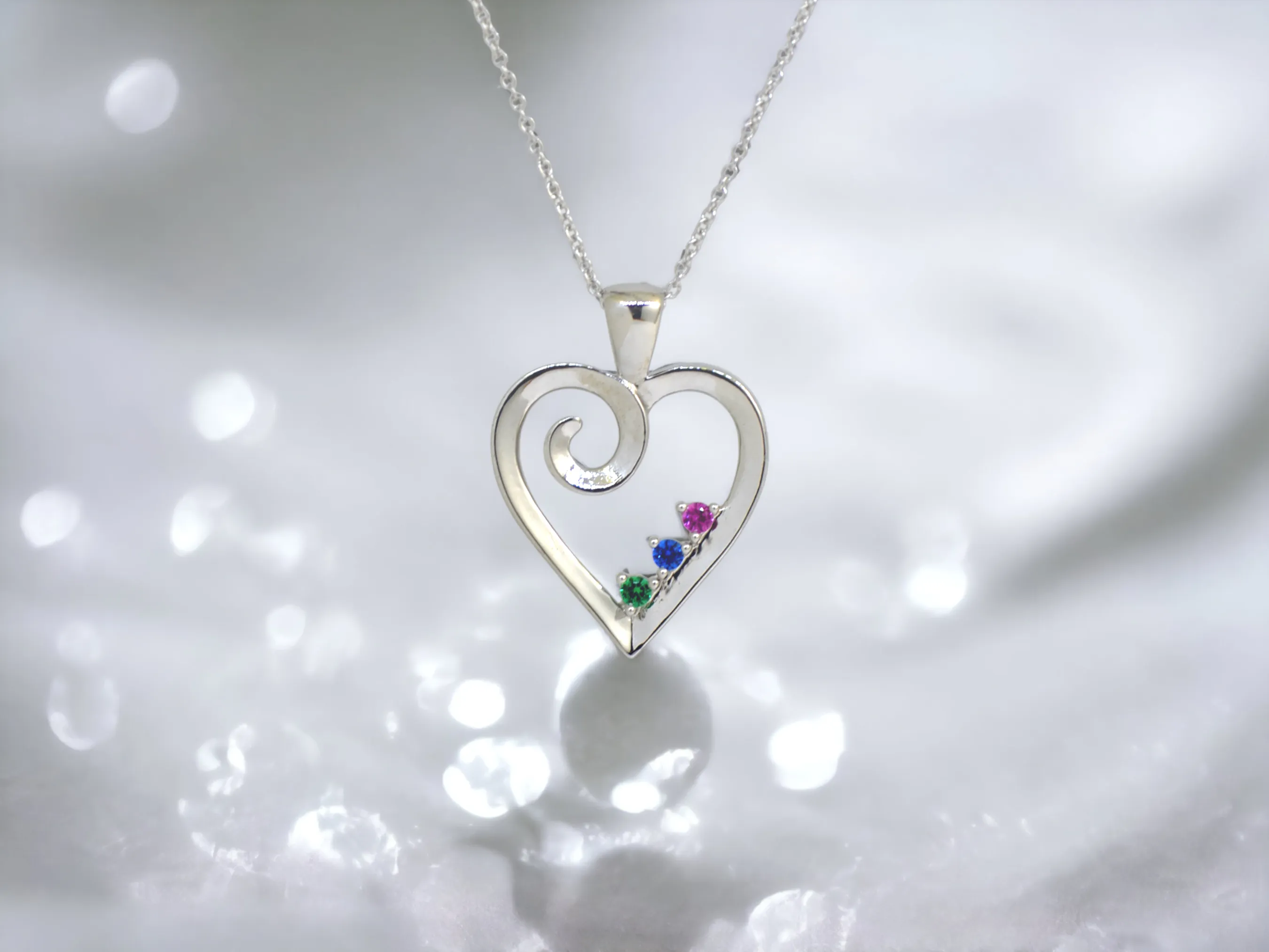 Mother's Family Birthstone Heart Pendant or Necklace