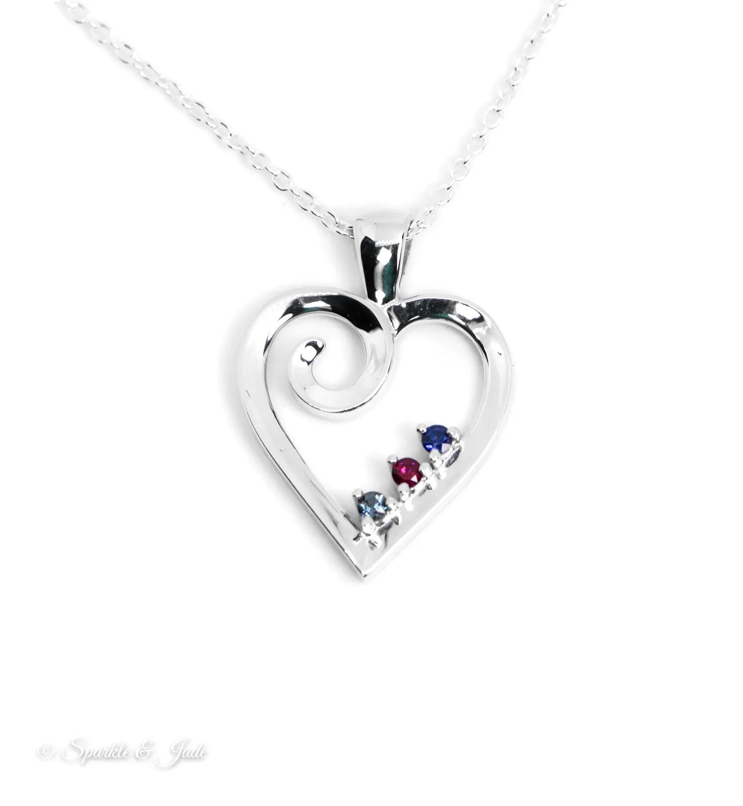 Mother's Family Birthstone Heart Pendant or Necklace