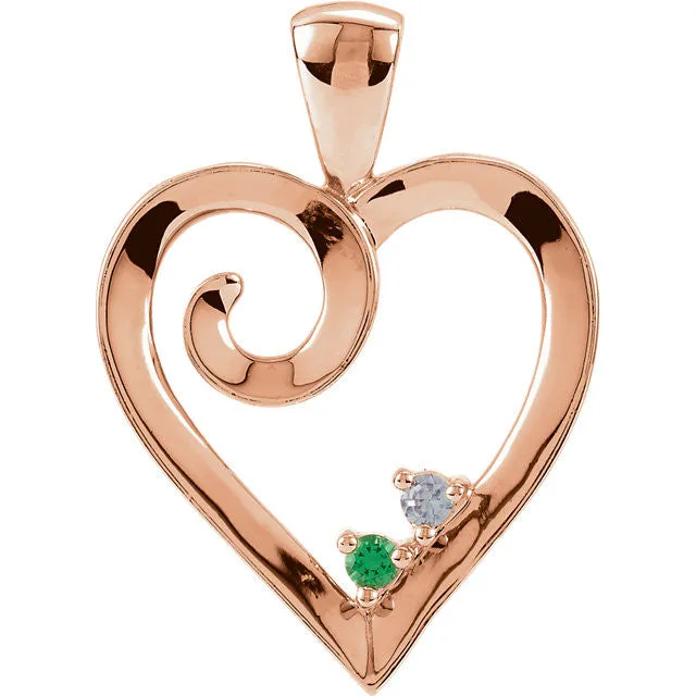 Mother's Family Birthstone Heart Pendant or Necklace