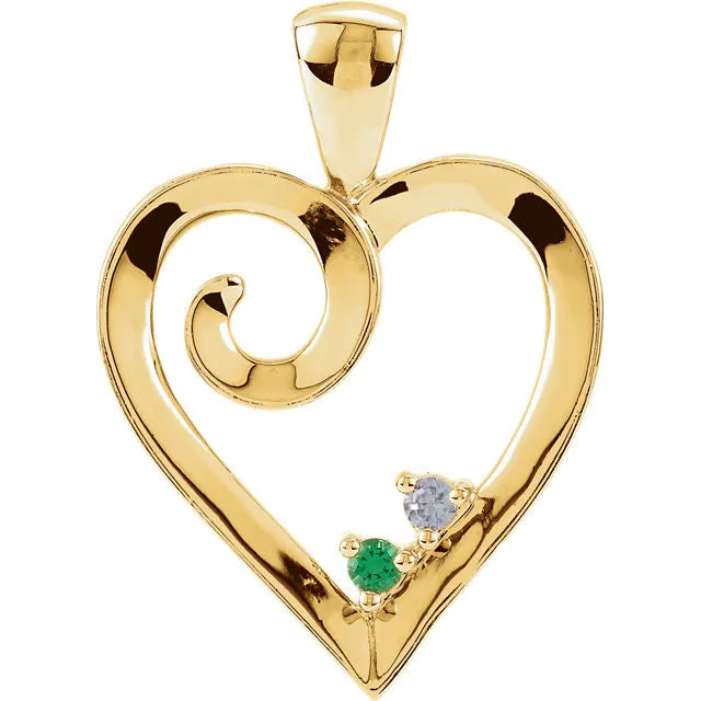 Mother's Family Birthstone Heart Pendant or Necklace