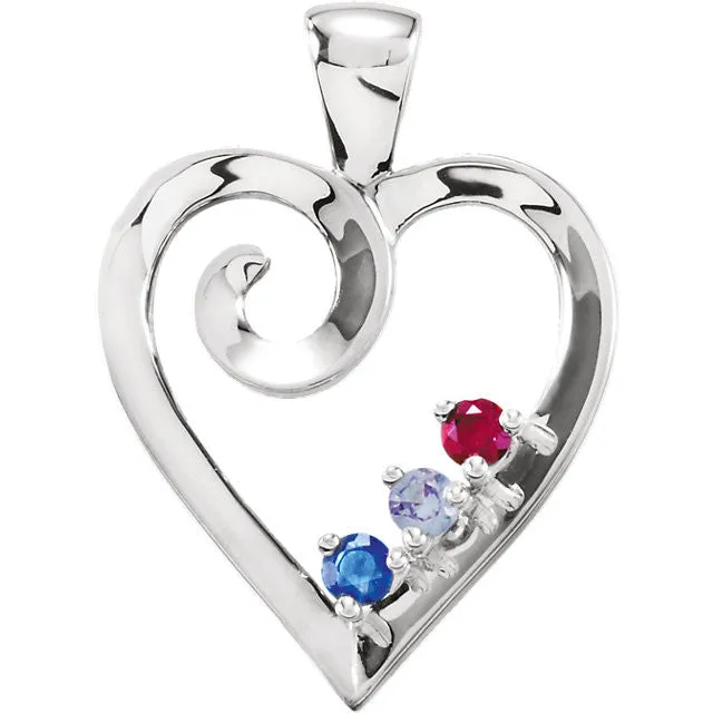 Mother's Family Birthstone Heart Pendant or Necklace