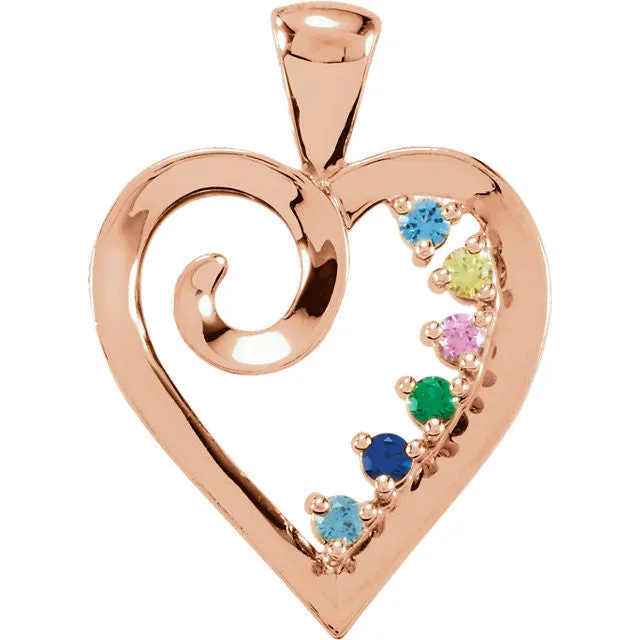 Mother's Family Birthstone Heart Pendant or Necklace
