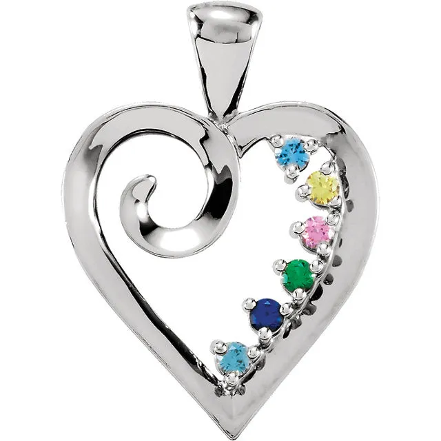 Mother's Family Birthstone Heart Pendant or Necklace