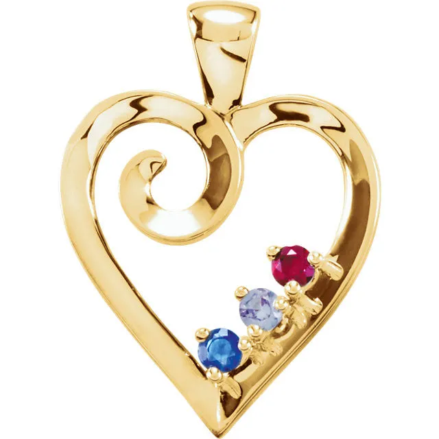 Mother's Family Birthstone Heart Pendant or Necklace