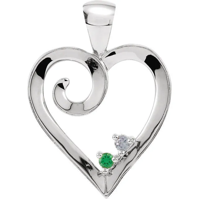 Mother's Family Birthstone Heart Pendant or Necklace