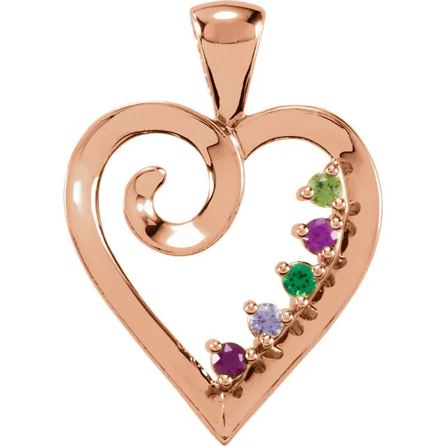 Mother's Family Birthstone Heart Pendant or Necklace