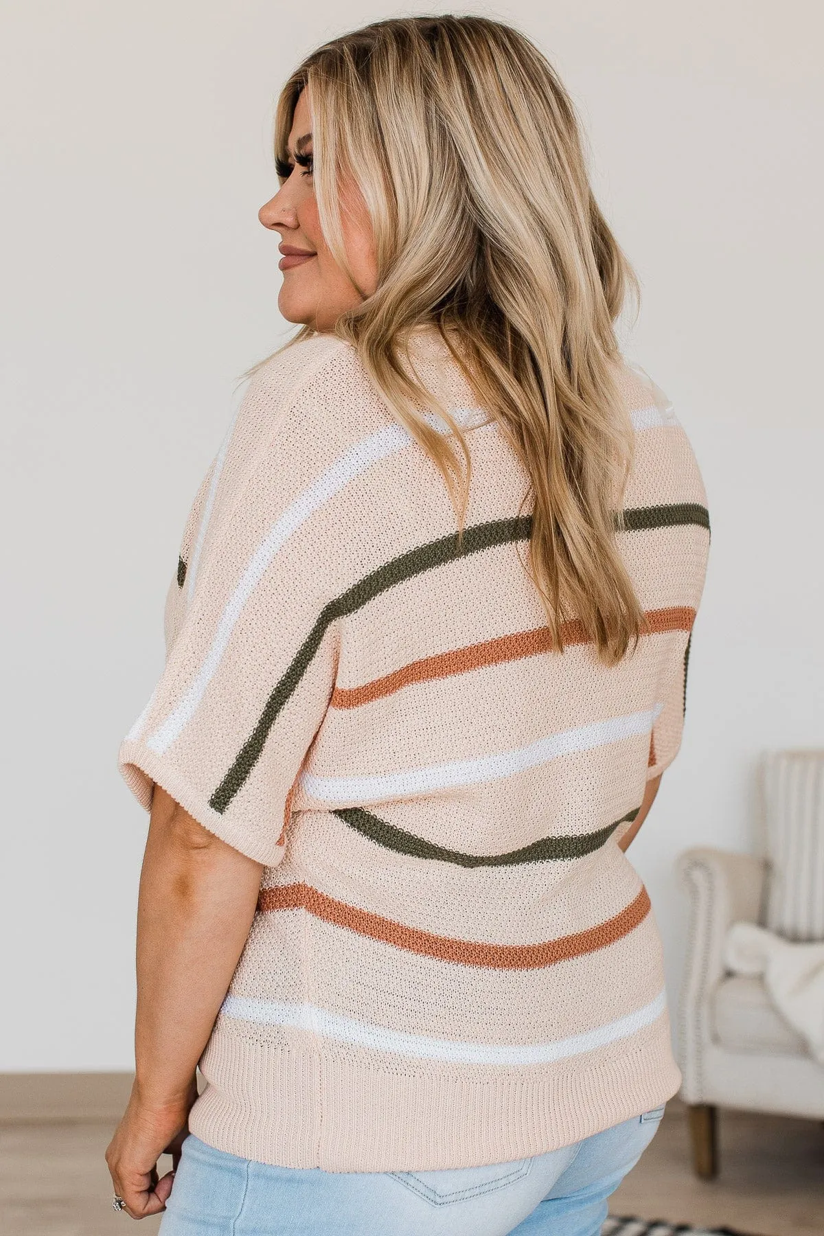 My Point Of View Striped Knit Top- Peach