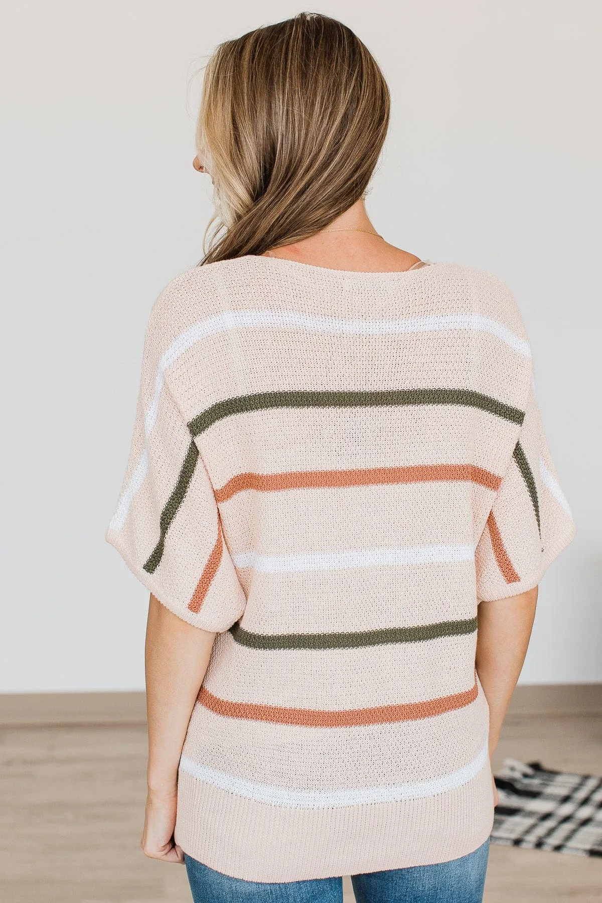My Point Of View Striped Knit Top- Peach