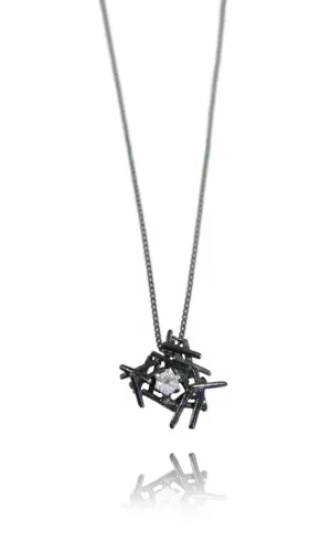Nest Necklace Black with White Topaz