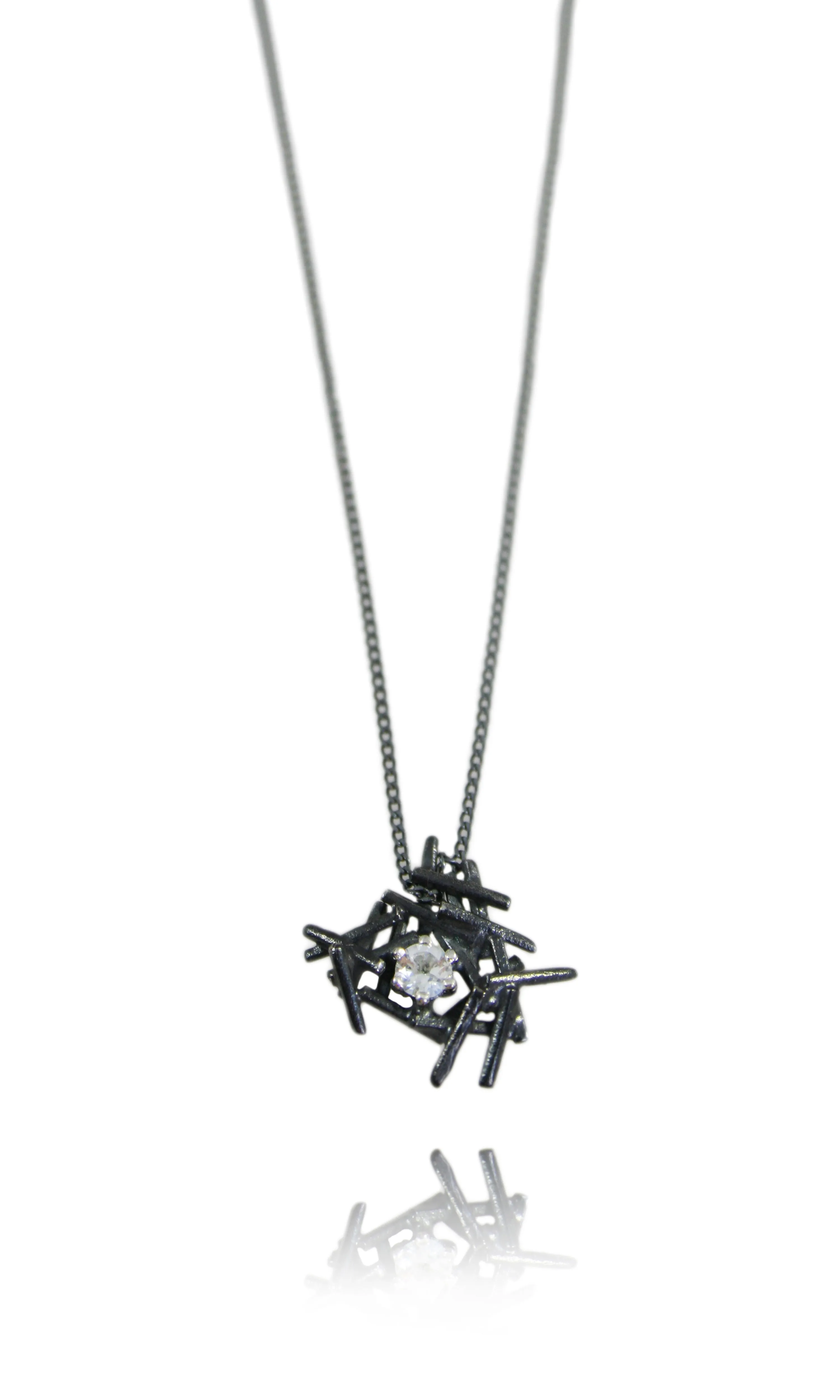 Nest Necklace Black with White Topaz