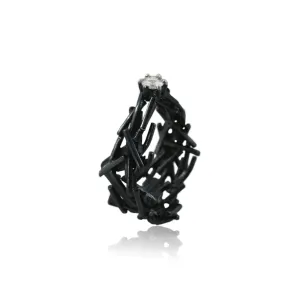 Nest Oval Ring Black with  White Topaz