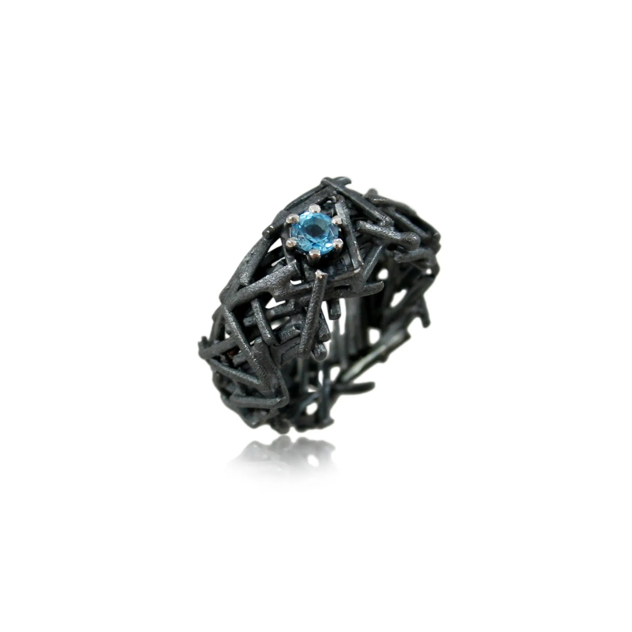 Nest Ring Black with Blue Topaz