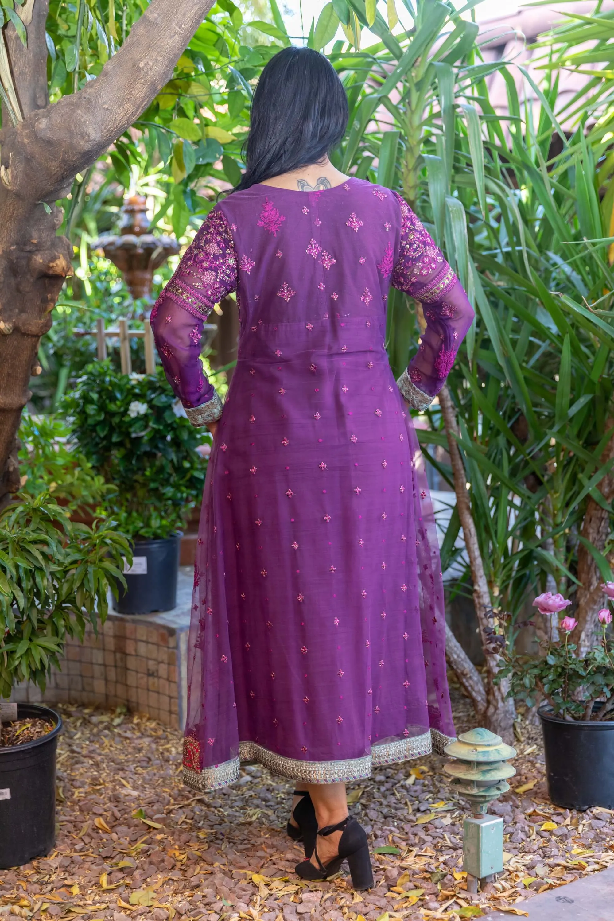 Net Purple Anarkali Gown Dress