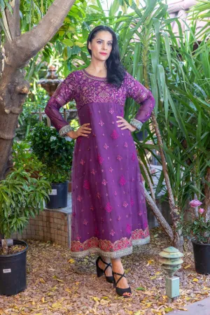 Net Purple Anarkali Gown Dress